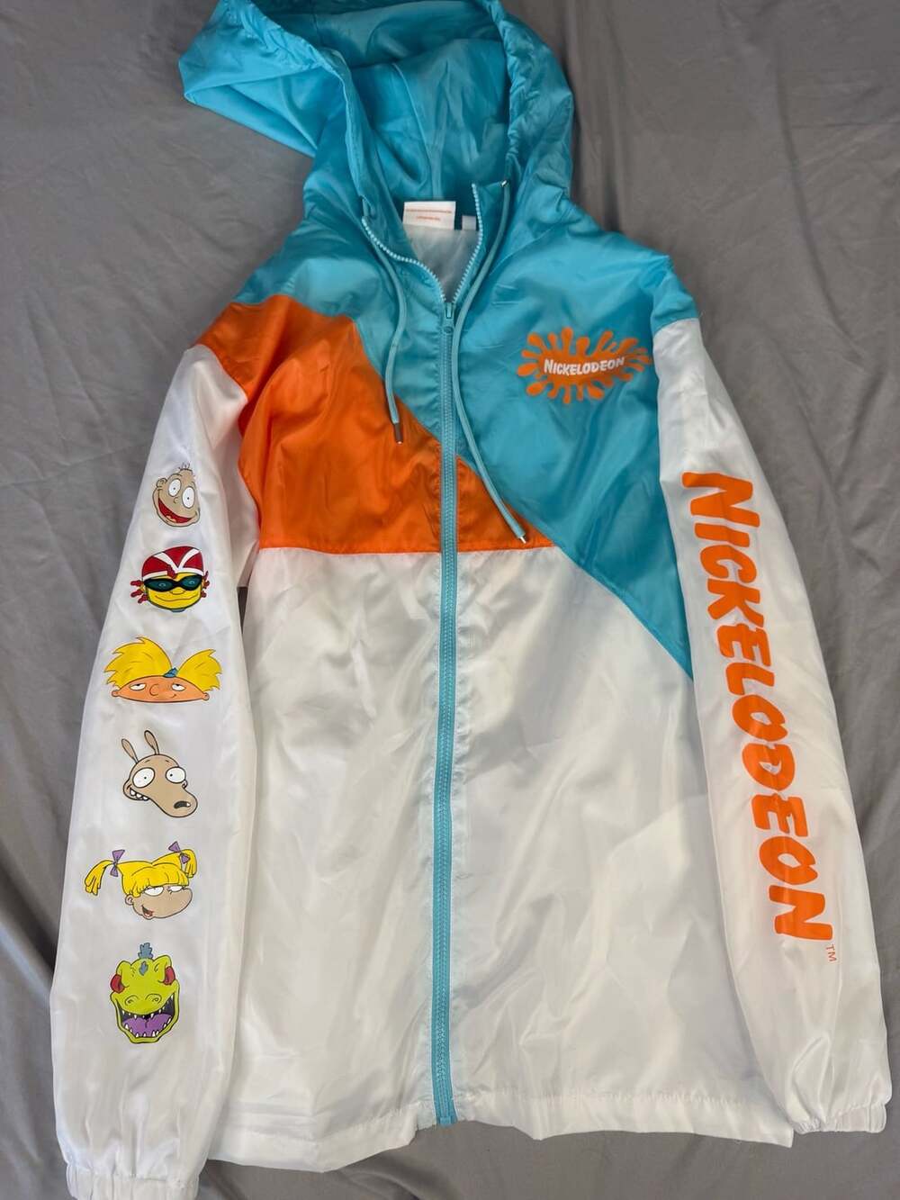 Nickelodeon 90s Cartoon Characters Print Windbreaker Hooded Jacket Size Medium
